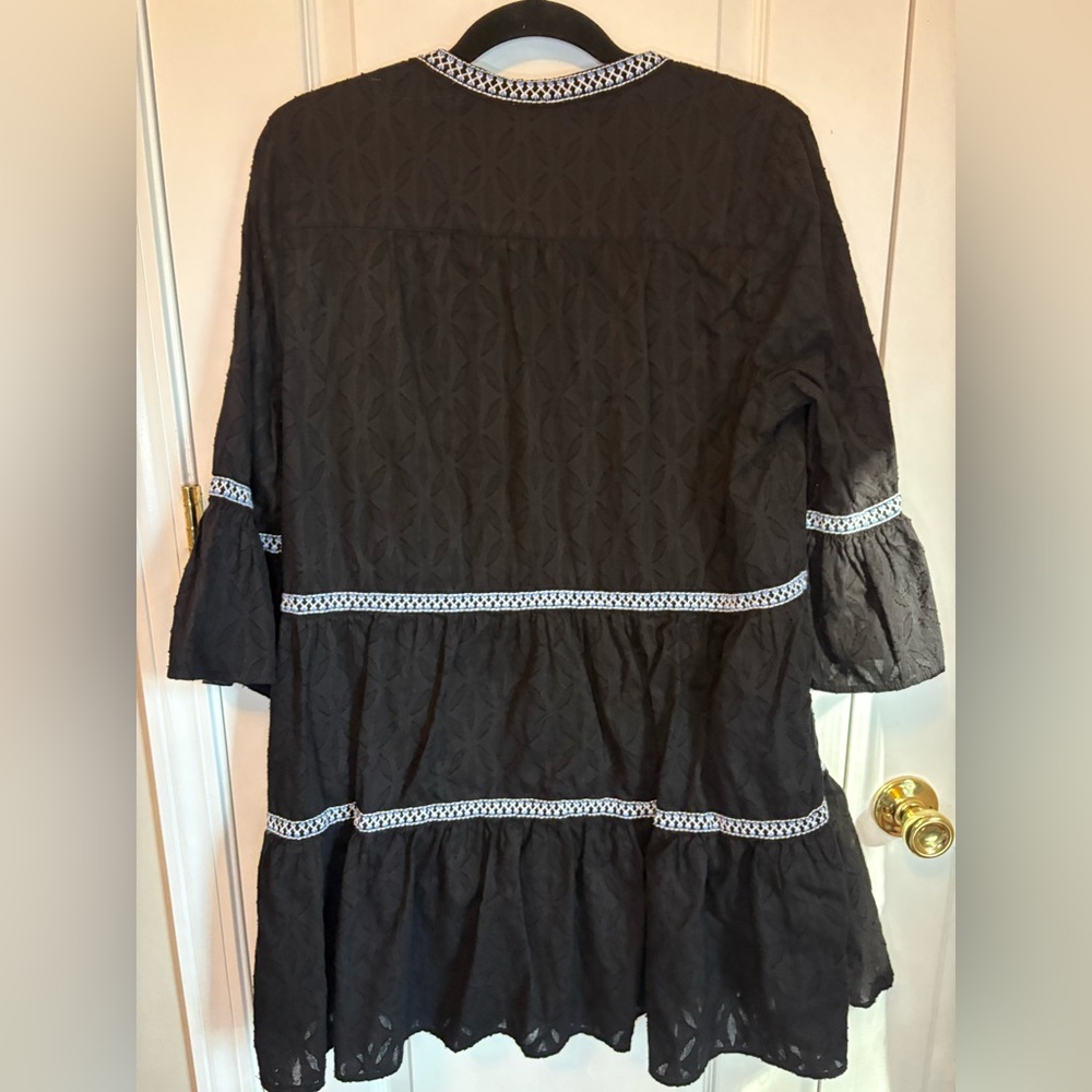 Tommy Bahama Black Tunic Dress L Embroidered Tassel Boho Tiered - Picture 4 of 4